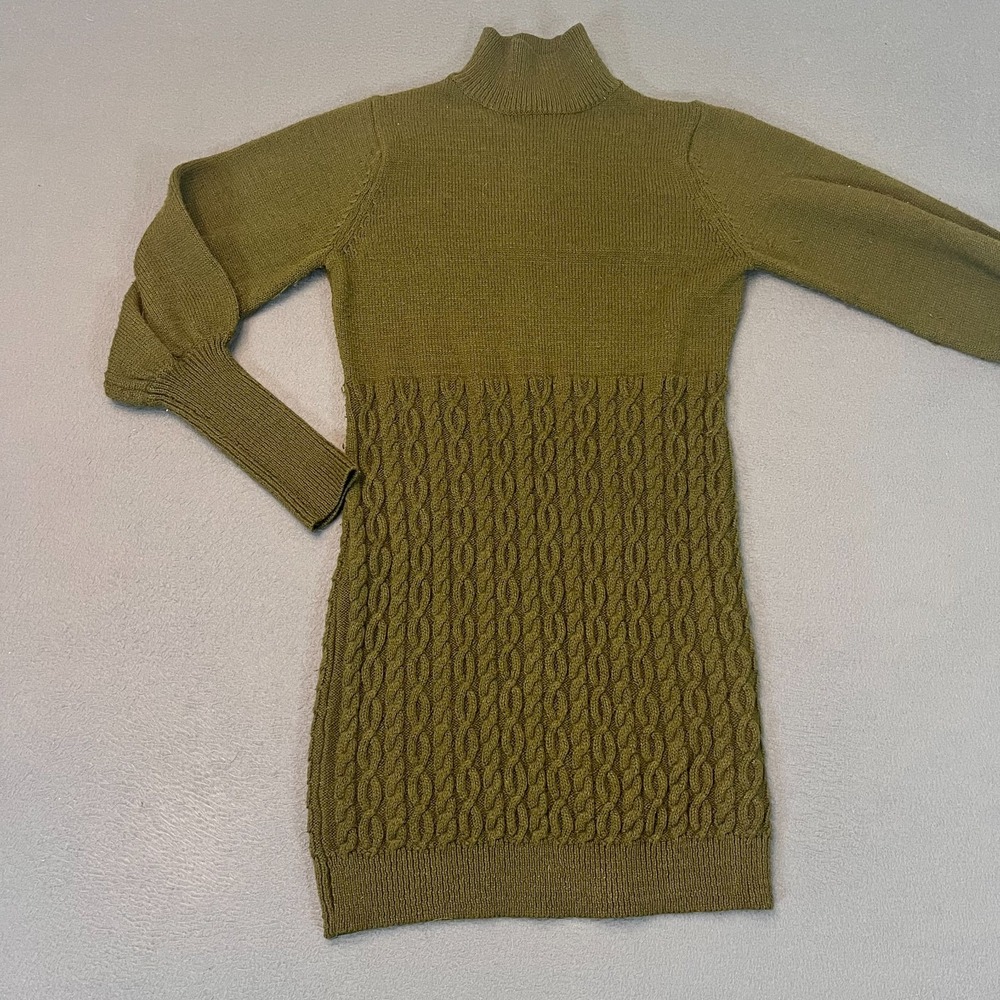 Lulus Cable Knit Sweater Dress Womens Sm Mock Neck Long Tunic Bodycon Olive Fall